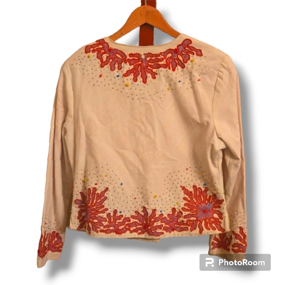Anage Vinatge Embroidered Coral Beaded Blazer - Picture 4 of 7